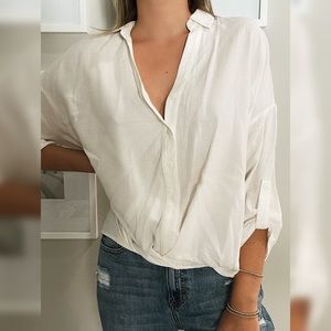 (WORN ONCE) White Button Down Linen Blouse